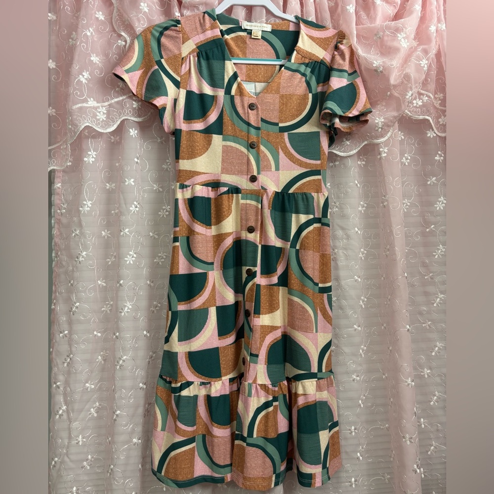 Monteau Midi Dress with Pink and Green Circles